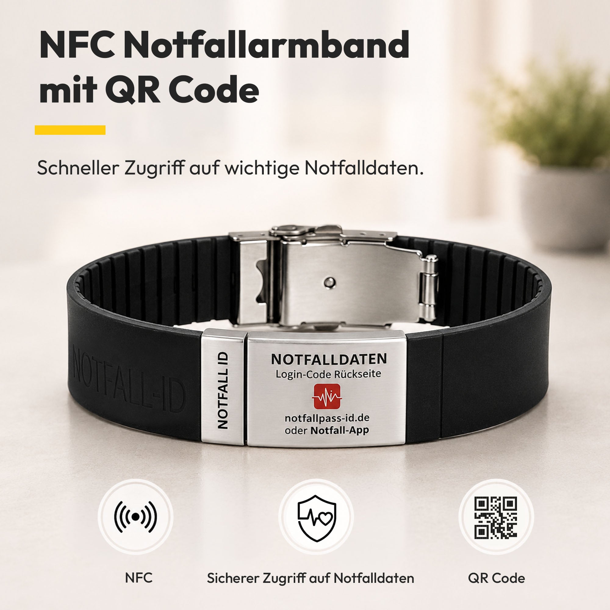 Notfall-ID Armband mit NFC & QR-Code - Medizinisches SOS-Armband