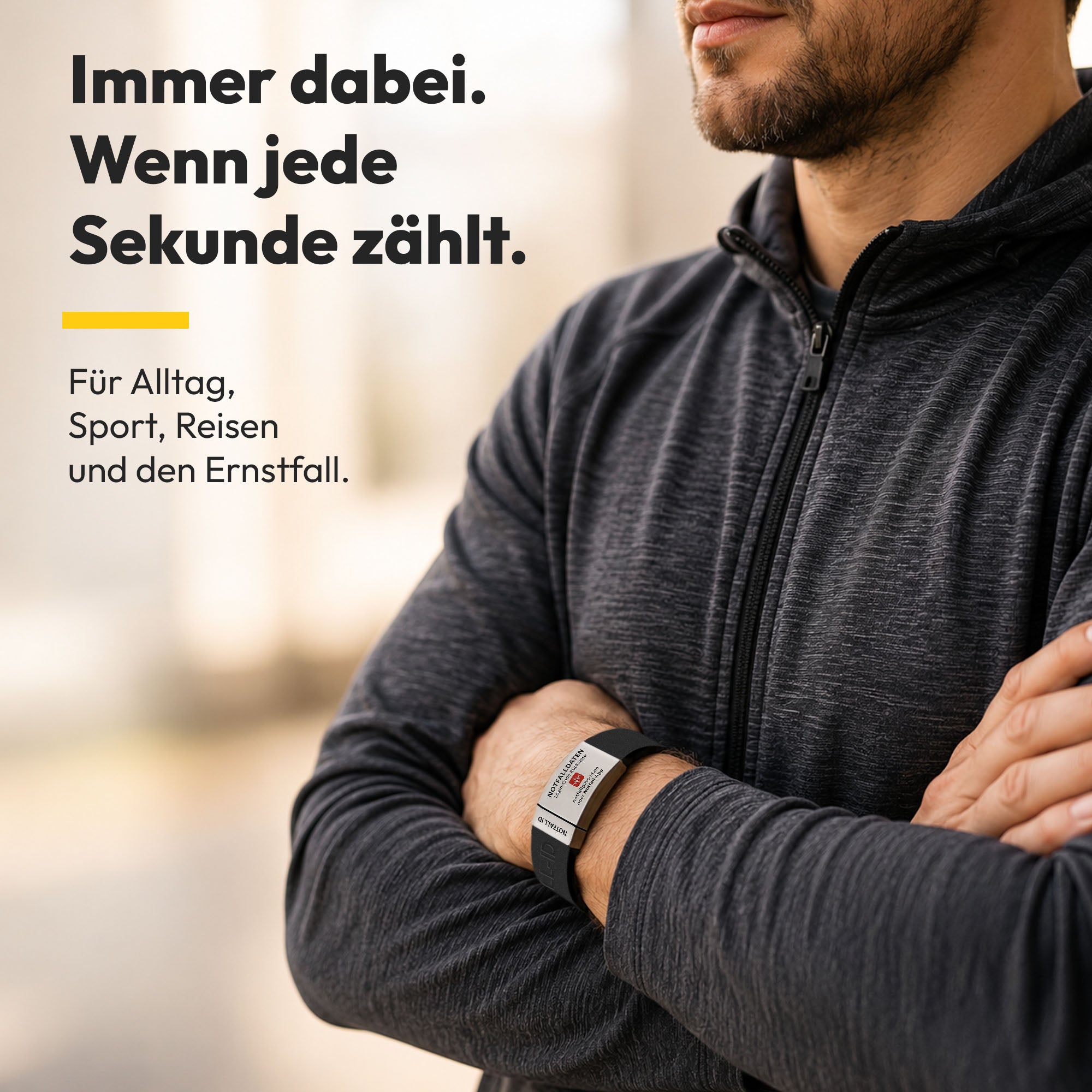Notfall-ID Armband mit NFC & QR-Code - Medizinisches SOS-Armband