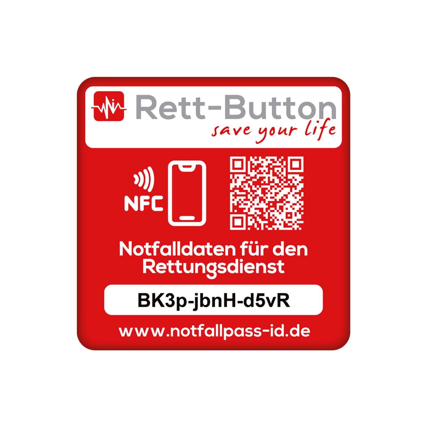 Notfall-ID Button - NFC Rett-Button mit QR-Code - Schneller Zugriff auf Notfalldaten