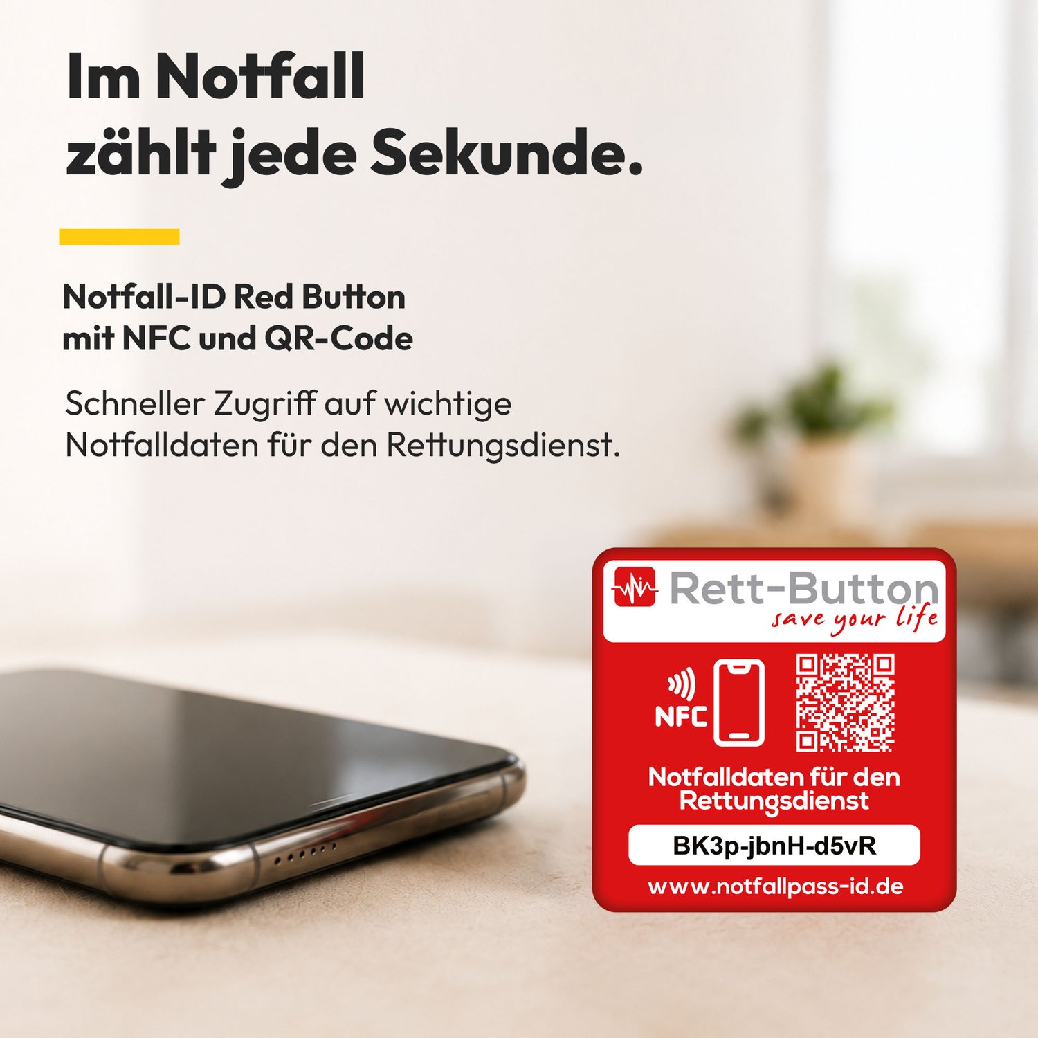 Notfall-ID Button - NFC Rett-Button mit QR-Code - Schneller Zugriff auf Notfalldaten