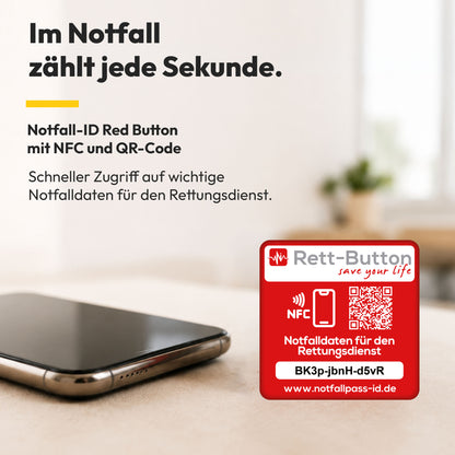 Notfall-ID Button - NFC Rett-Button mit QR-Code - Schneller Zugriff auf Notfalldaten