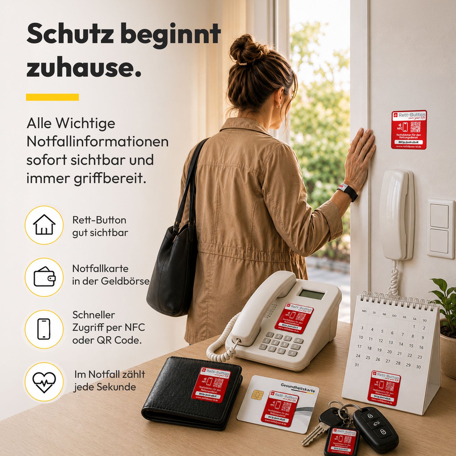 Notfall-ID Set – Rundum geschützt mit Karte, Armband Tag &amp; Rett-Button
