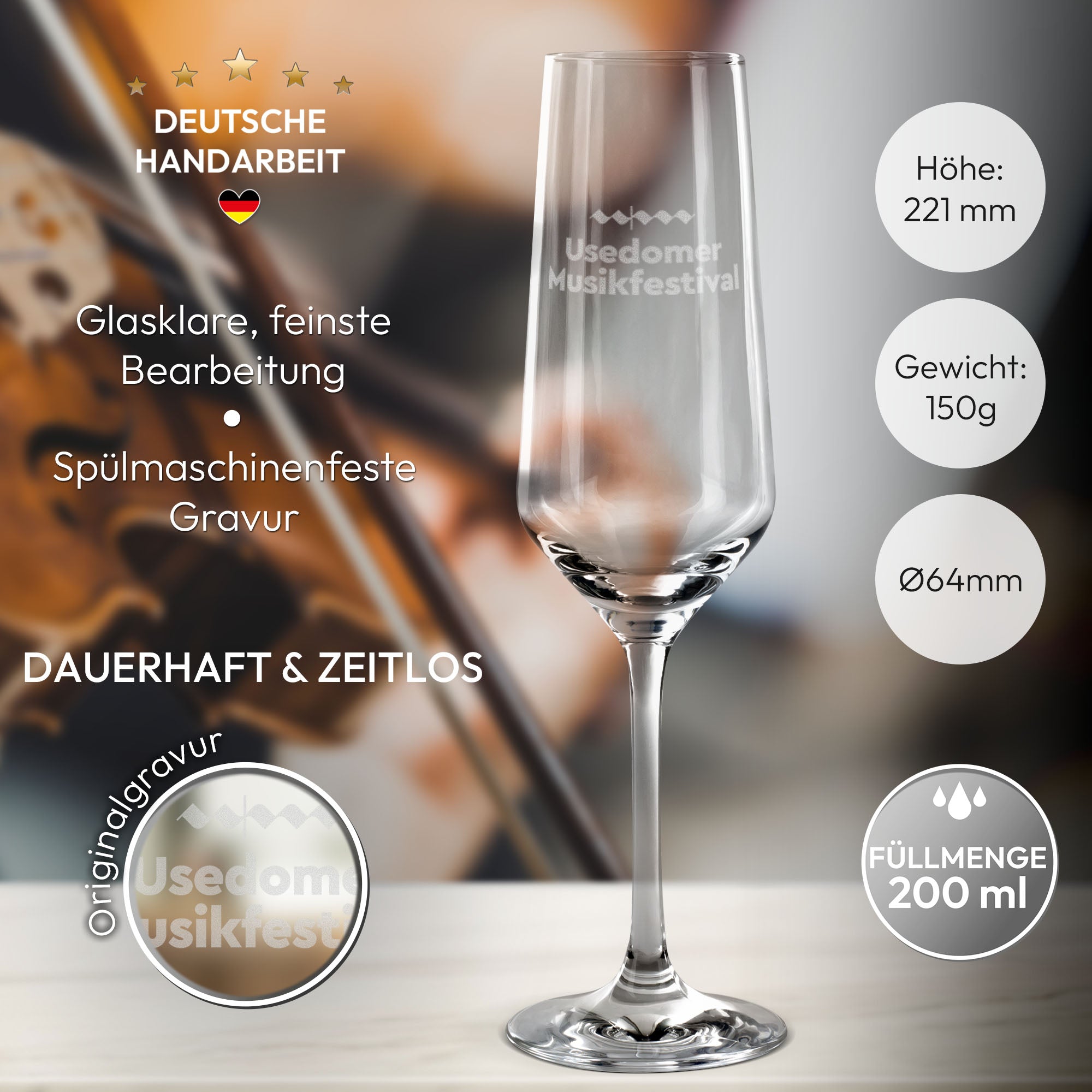 Sektglas mit Gravur - Usedomer Musikfestival