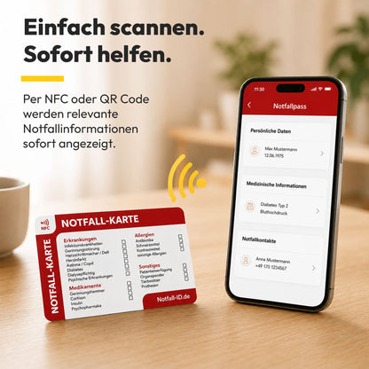 Notfall-ID Karte im Scheckkartenformat - NFC Notfallkarte für die Geldbörse