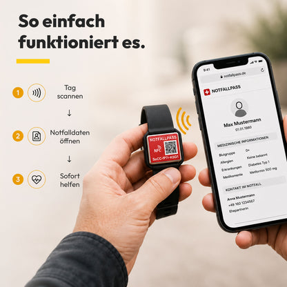 Notfall-ID Armband Tag - mit NFC &amp; QR-Code