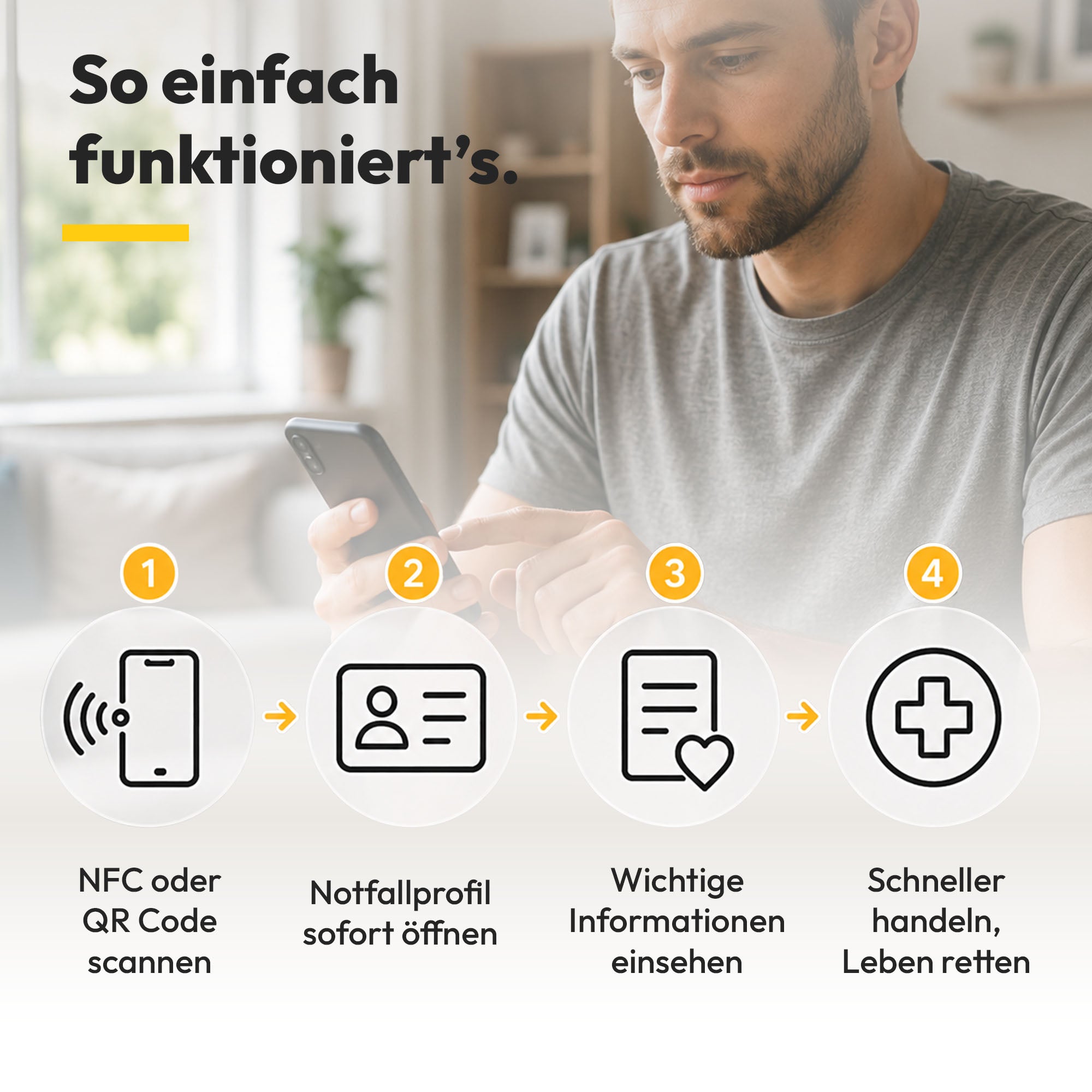 Notfall-ID Button - NFC Rett-Button mit QR-Code - Schneller Zugriff auf Notfalldaten