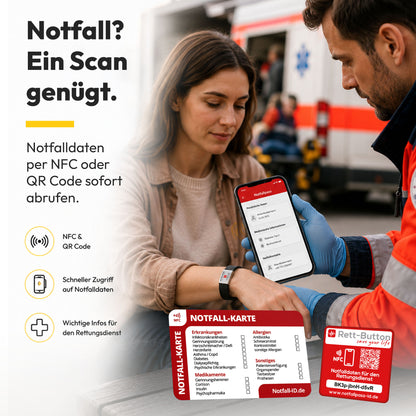 Notfall-ID Set – Rundum geschützt mit Karte, Armband Tag &amp; Rett-Button