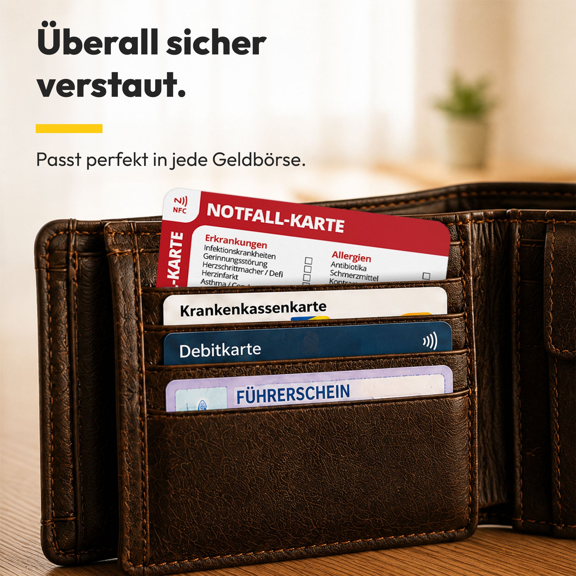 Notfall-ID Karte im Scheckkartenformat - NFC Notfallkarte für die Geldbörse