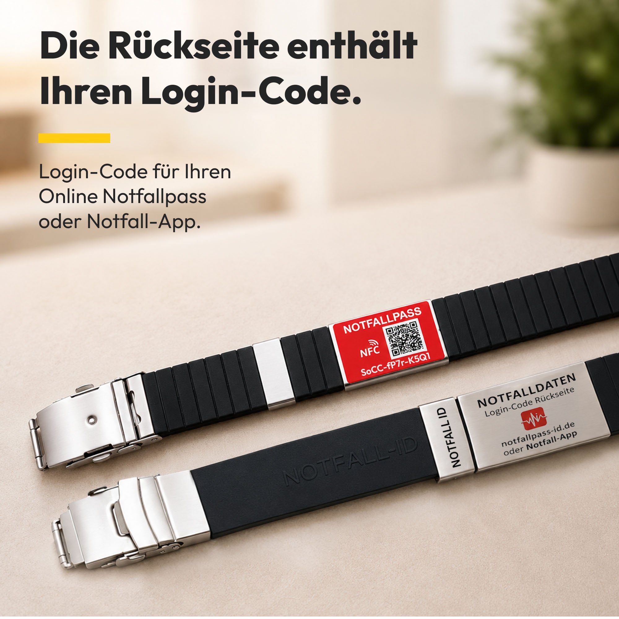 Notfall-ID Armband mit NFC &amp; QR-Code - Medizinisches SOS-Armband