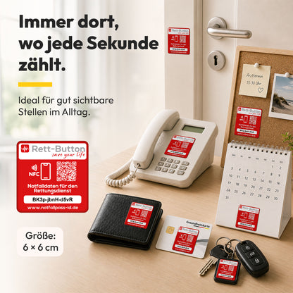Notfall-ID Button - NFC Rett-Button mit QR-Code - Schneller Zugriff auf Notfalldaten