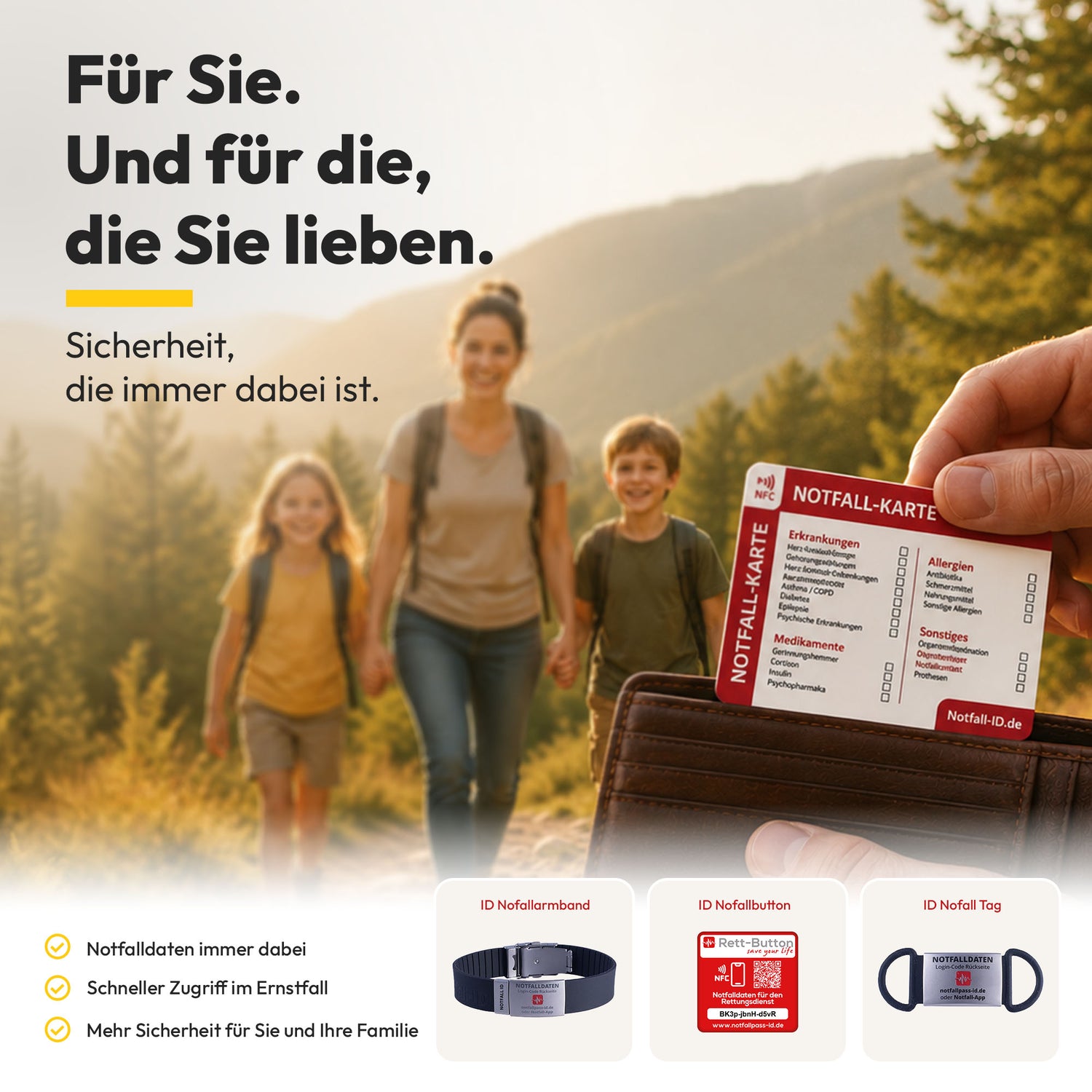 Notfall-ID Karte im Scheckkartenformat - NFC Notfallkarte für die Geldbörse