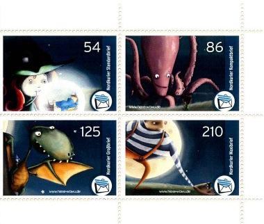 Briefmarkensatz mit 4 Einzelmarken - Hexe Wawu