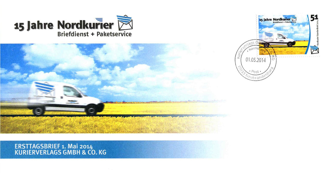Sonderbriefmarke - 15 Jahre Nordkurier Briefdienst + Paketservice (Variante Auto) - Ersttagskarte