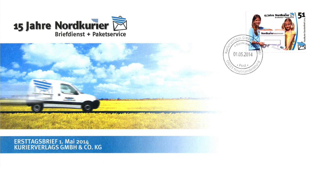 Sonderbriefmarke - 15 Jahre Nordkurier Briefdienst + Paketservice - Ersttagskarte