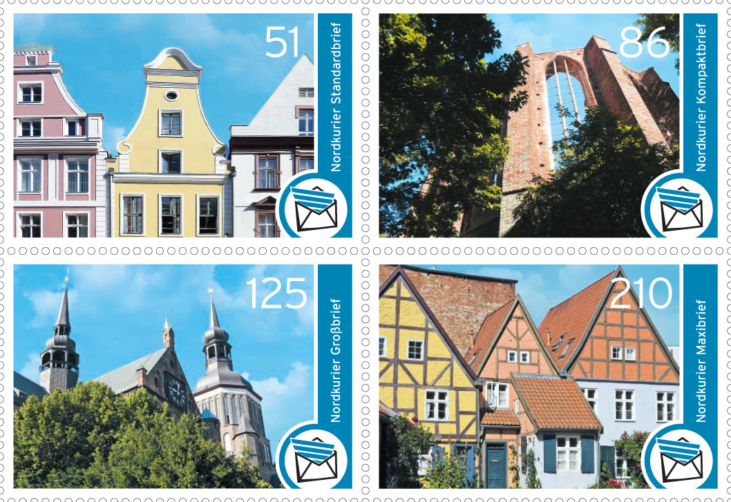 Briefmarkensatz mit 4 Einzelmarken - Weltkulturerbe Stralsund