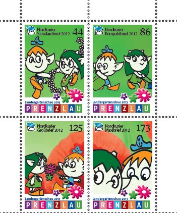 Briefmarkensatz mit 4 Einzelmarken - Landesgartenschau Prenzlau 2013