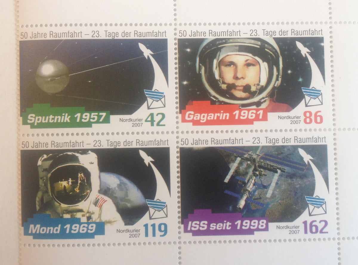 Briefmarkensatz mit 4 Einzelmarken - 50 Jahre Raumfahrt