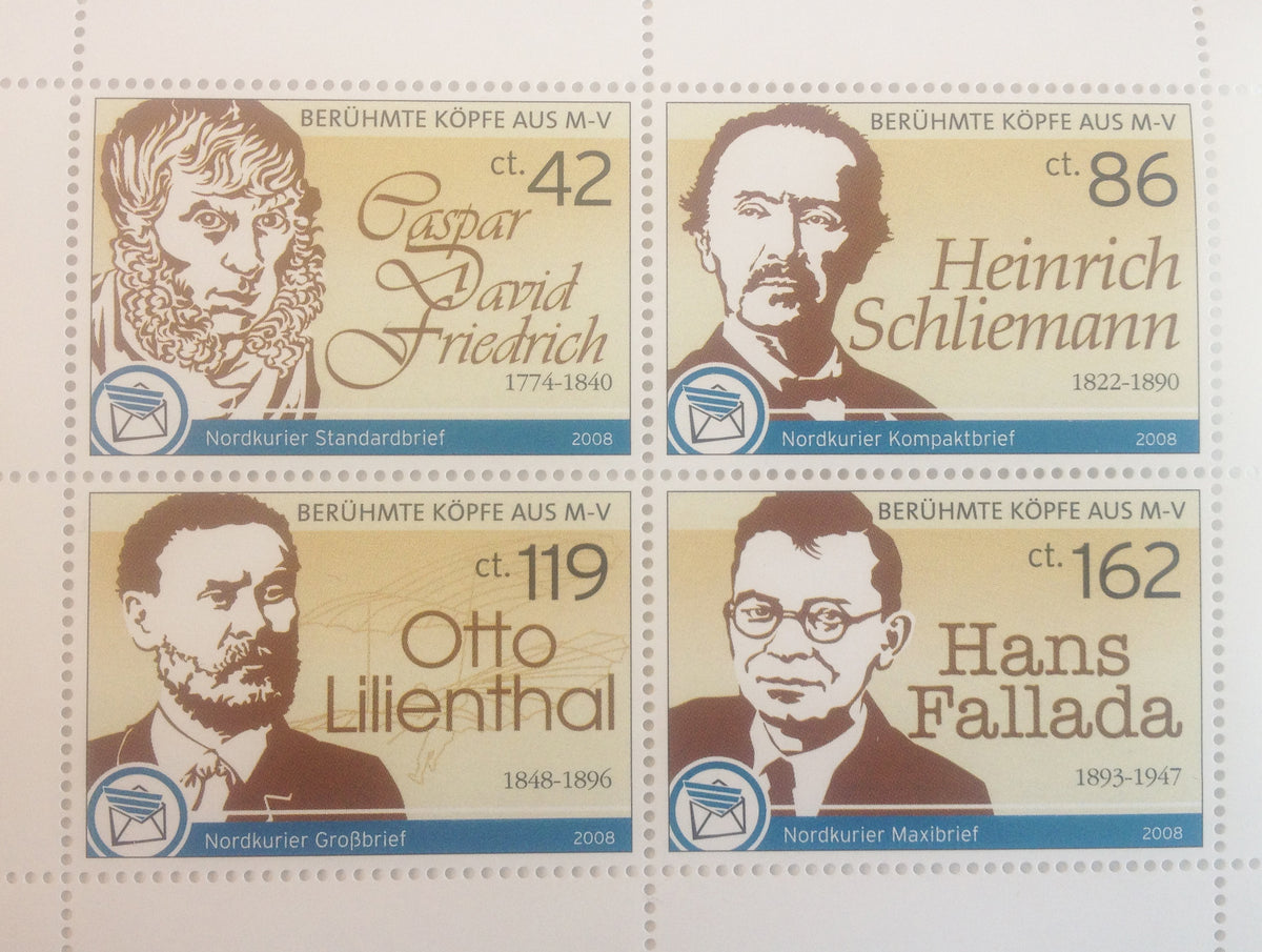 Briefmarkensatz mit 4 Einzelmarken - Berühmte Köpfe aus Mecklenburg