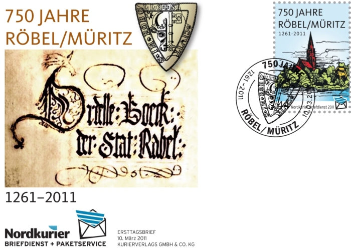 Sonderbriefmarke - 750 Jahre Röbel - Ersttagskarte