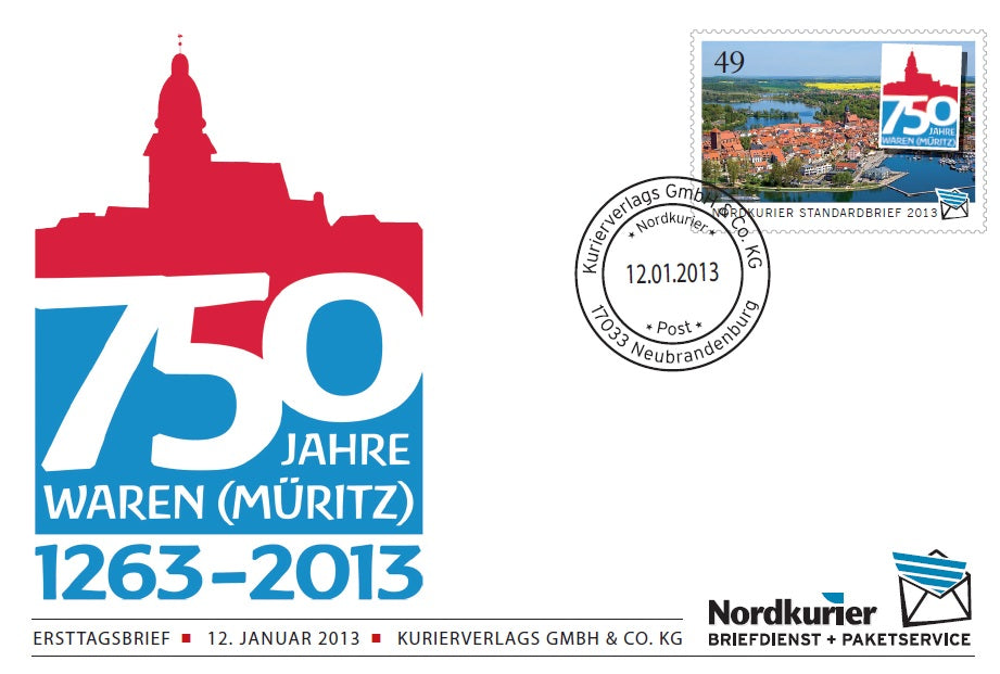 Sonderbriefmarke - 750 Jahre Waren - Ersttagskarte