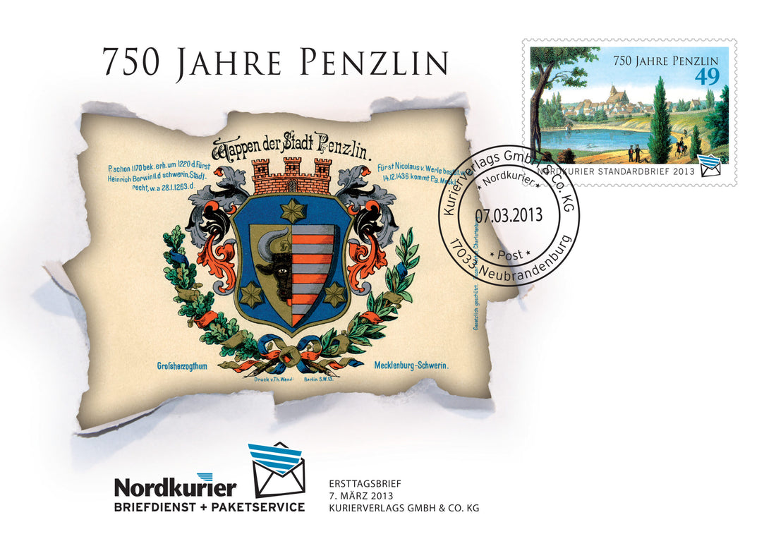 Sonderbriefmarke - 750 Jahre Penzlin - Ersttagskarte